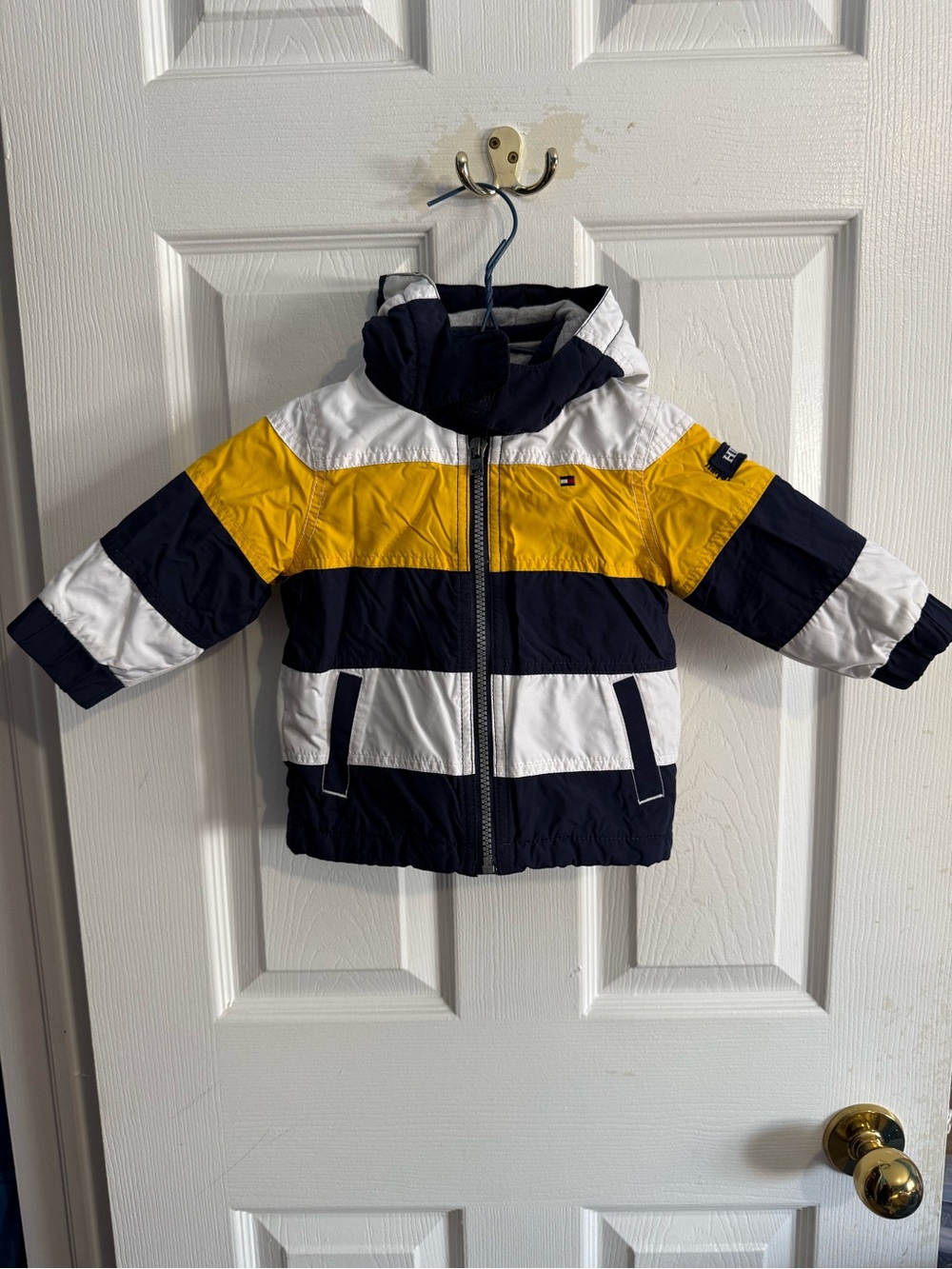 Tommy Hilfiger Kids Navy White Yellow Colorblock Hooded Jacket